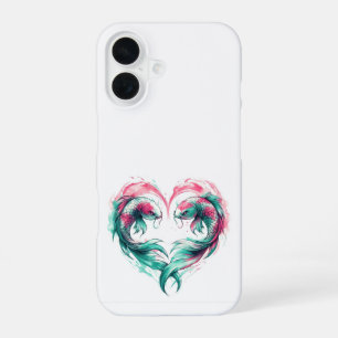 Para iPhone 16 Funda de corazón de amor rosa y azul oriental koi