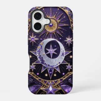 Para iPhone 16 Funda de diseño de oro y violeta celeste encantado
