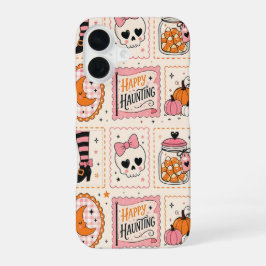 Para iPhone 16 Funda de sello rosa de feliz caza