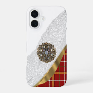 Para iPhone 16 Funda de tartán rojo y encaje