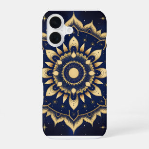 Para iPhone 16 Funda de teléfono Celestial Moon Mandala Azul Ma