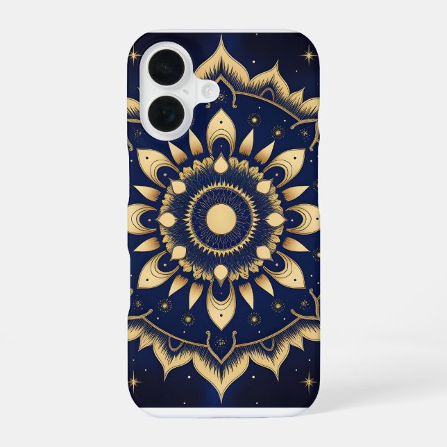 Para iPhone 16 Funda de teléfono Celestial Moon Mandala | Azul Ma (Reverso )