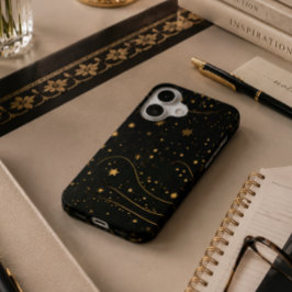 Para iPhone 16 Funda de teléfono Celestial Noche Estrellada Dorad