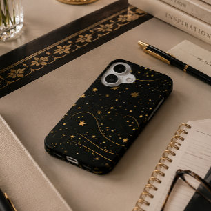 Para iPhone 16 Funda de teléfono Celestial Noche Estrellada Dorad