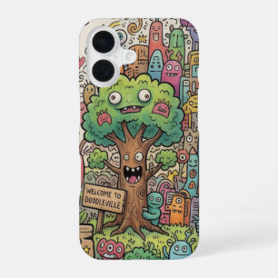 Para iPhone 16 Funda de teléfono con arte de doodle de árbol mons