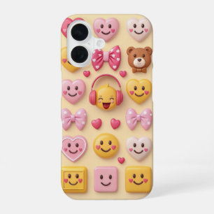 Para iPhone 16 Funda de teléfono con emoji de corazón lindo