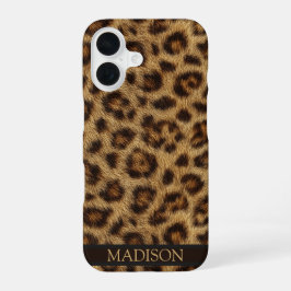 Para iPhone 16 Funda de teléfono con estampado de leopardo y nomb