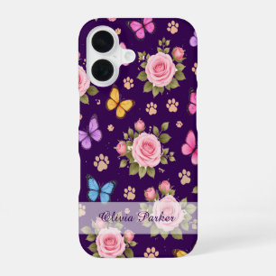 Para iPhone 16 Funda de teléfono con estampado floral de pata con