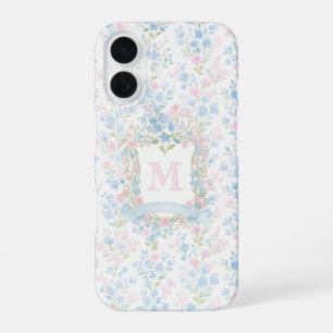 Para iPhone 16 Funda de teléfono con monograma floral personaliza