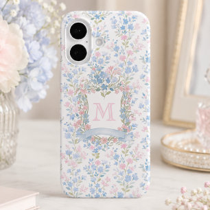Para iPhone 16 Funda de teléfono con monograma floral personaliza