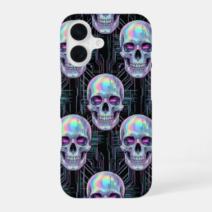 Para iPhone 16 Funda de teléfono con patrón de circuito de cráneo