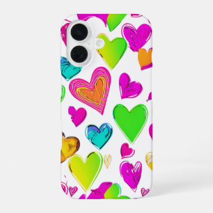 Para iPhone 16 Funda de teléfono con patrón de corazón colorido