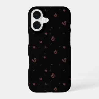 Para iPhone 16 Funda de teléfono con patrón de corazones marrones
