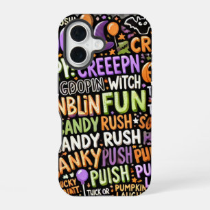 Para iPhone 16 Funda de teléfono con patrón de texto espeluznante