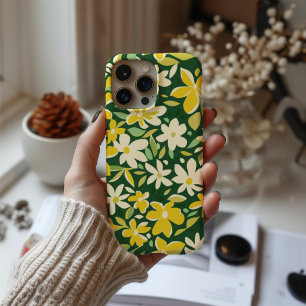 Para iPhone 16 Funda de teléfono con patrón floral dorado - Golde