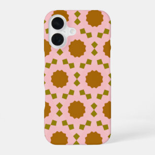 Para iPhone 16 Funda de teléfono con patrón geométrico retro rosa