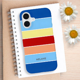 Para iPhone 16 Funda de teléfono con rayas azules, marrones y ama