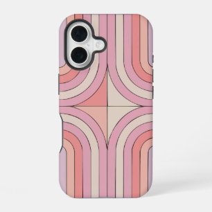 Para iPhone 16 Funda de teléfono con rayas de arco retro rosa, mi