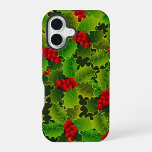 Para iPhone 16 Funda de teléfono de acebo verde con bayas rojas