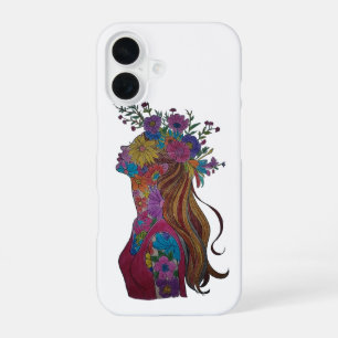 Para iPhone 16 Funda de teléfono de arte floral Mujer Flor