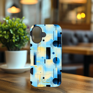 Para iPhone 16 Funda de teléfono de arte geométrico azul y amaril