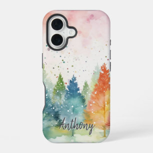 Para iPhone 16 Funda de teléfono de bosque acuarela colorida pers