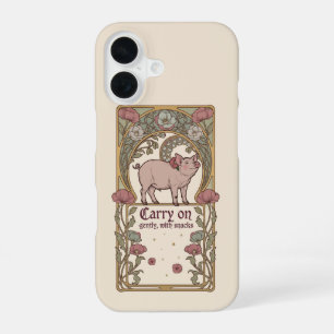 Para iPhone 16 Funda de teléfono de cerdo amapola arco Art Nouvea