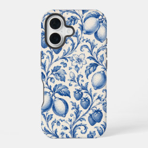 Para iPhone 16 Funda de teléfono de Chinoiserie Azul Limón Fresa