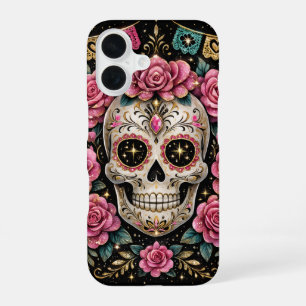 Para iPhone 16 Funda de teléfono de cráneo de azúcar Glam – Día d