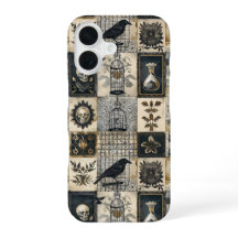 Funda de teléfono de cráneo de cuervo vintage de a