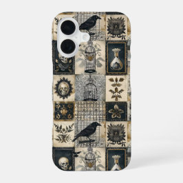 Para iPhone 16 Funda de teléfono de cráneo de cuervo vintage de a