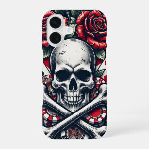 Para iPhone 16 Funda de teléfono de cráneo de póquer