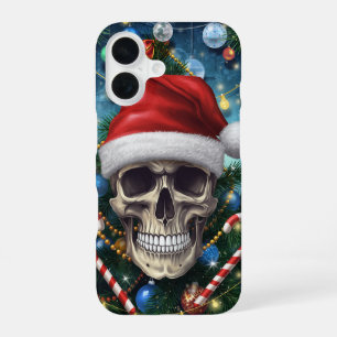 Para iPhone 16 Funda de teléfono de cráneo de Santa festivo