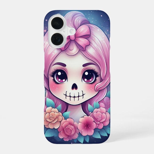 Para iPhone 16 Funda de teléfono de cráneo lindo (Reverso )