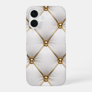 Para iPhone 16 Funda de teléfono de cuero acolchado blanco y tach