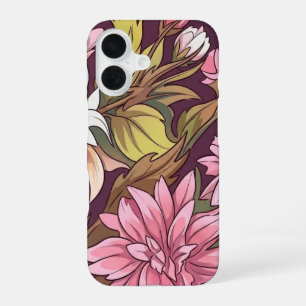 Para iPhone 16 Funda de teléfono de flores elegantes dalias rosad