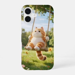 Para iPhone 16 Funda de teléfono de gato Kawaii en columpio