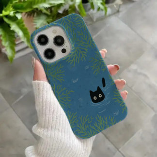 Para iPhone 16 Funda de teléfono de gato negro divertido