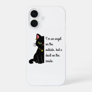Para iPhone 16 funda de teléfono de gato negro divertido