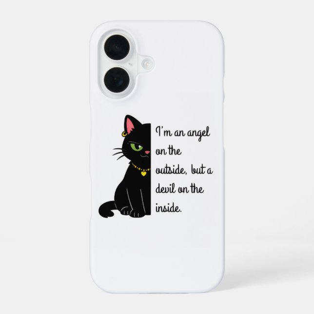 Para iPhone 16 funda de teléfono de gato negro divertido (Reverso )