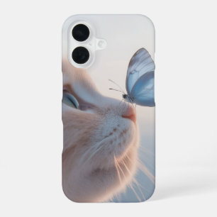 Para iPhone 16 Funda de teléfono de gato transparente y mariposa