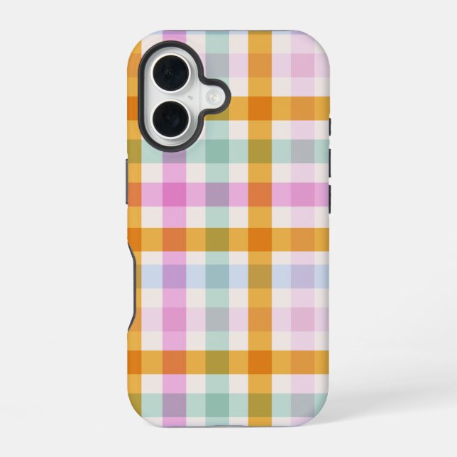 Para iPhone 16 Funda de teléfono de gingham pastel (Reverso )