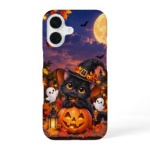 Funda de teléfono de Halloween de gato negro y cal