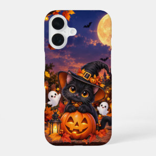 Para iPhone 16 Funda de teléfono de Halloween de gato negro y cal