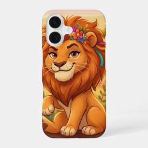 Para iPhone 16 Funda de teléfono de león cachorro floral lindo Ar