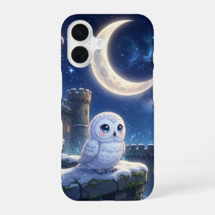 Para iPhone 16 Funda de teléfono de luna de lechuza nevada linda