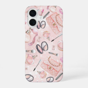 Para iPhone 16 Funda de teléfono de maquillaje glamuroso rosa cal