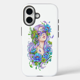 Para iPhone 16 Funda de teléfono de niña hada floral púrpura esté