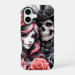 Para iPhone 16 Funda de teléfono de pareja esqueleto gótica