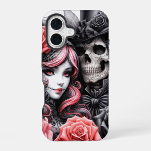 Para iPhone 16 Funda de teléfono de pareja esqueleto gótica